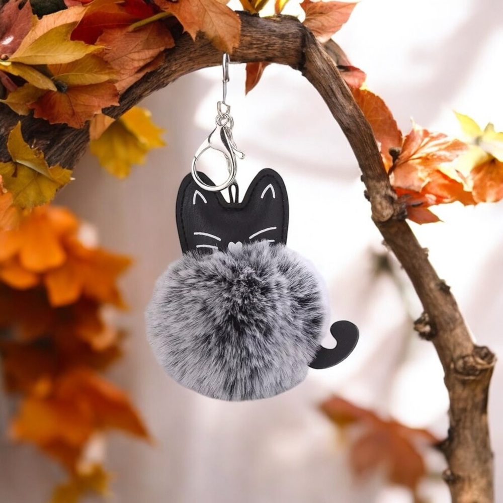 Cat Bag Luxe Accessory Pom Pom Bag Charm Fuzzy Kitten